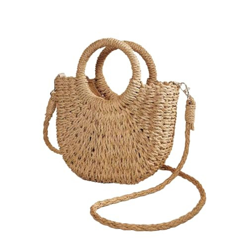 RomanticDesign Women Straw Handbag Woven Tote Bag Large Summer Beach Crossbody Purse for Vacation, A-brown | Amazon (US)