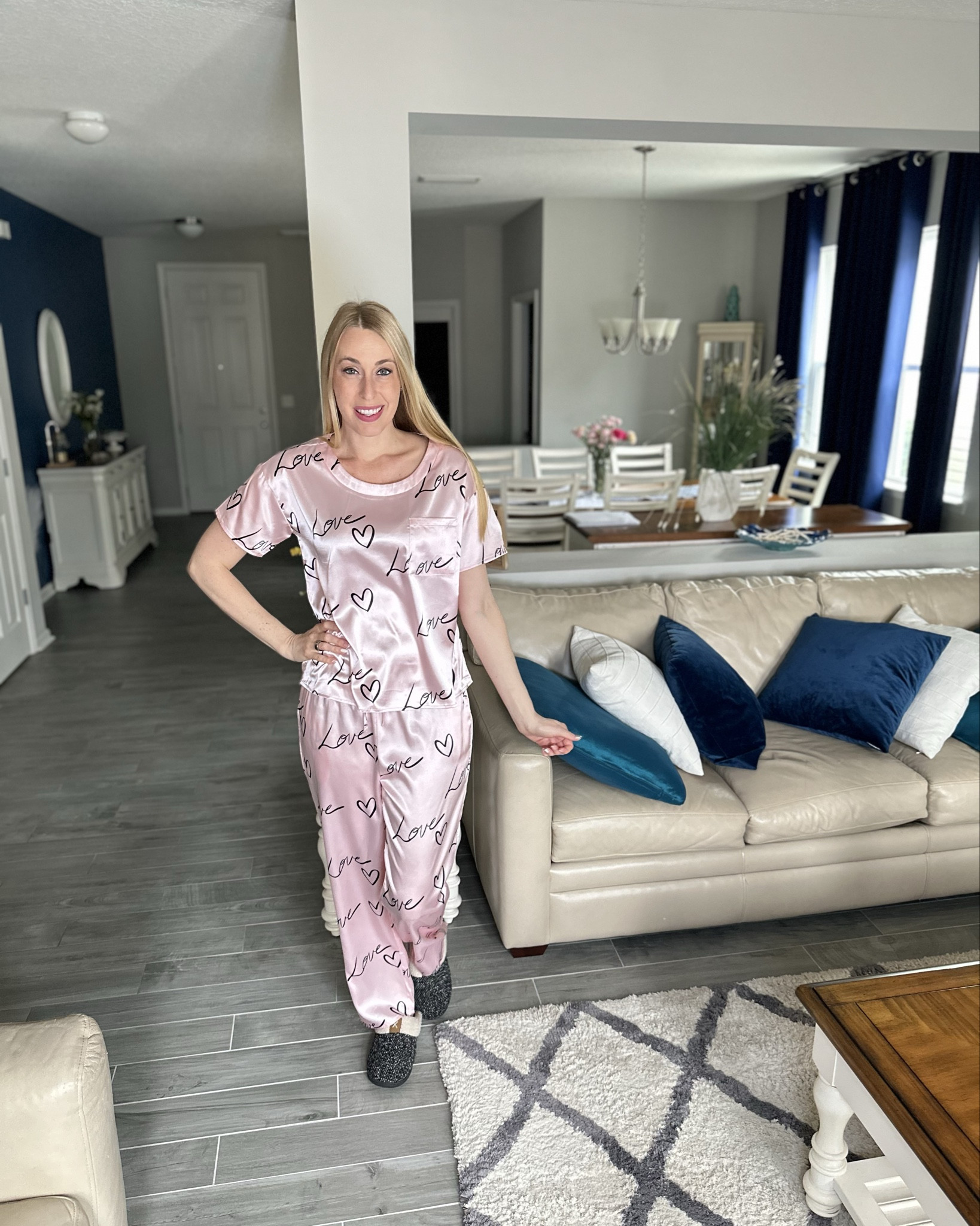 Satiny love pajama set
❤️ these are so cute for Valentine’s Day 
❤️  they are very cozy, loose fit, not stretchy but they do fit true to size 
❤️ I am wearing size small


#LTKFindsUnder100 #LTKStyleTip #LTKFindsUnder50