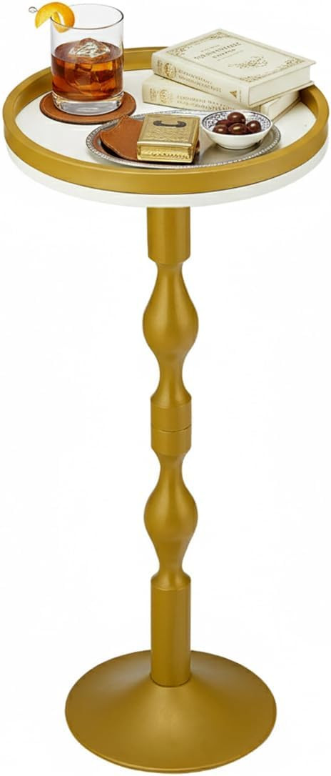 Small Round Gold Side Table,Drink Table with Weighted Base,Modern White & Gold Pedestal End Table... | Amazon (US)