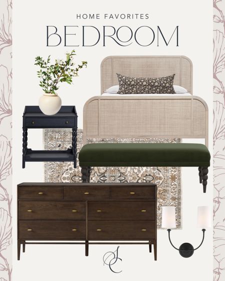 Bedroom decor with neutral, rich cozy colors!

#bedroomdesign

king bed, curved bed, black nightstand, wood dresser, olive green bench, black wall sconce, rug, faux greenery

#LTKstyletip #LTKhome #LTKsalealert