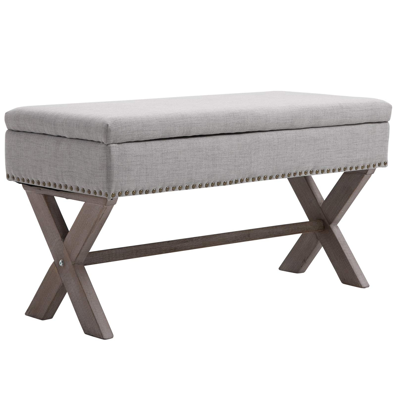 Amazon.com: HOMCOM 35.75" Storage Ottoman, Upholstered Storage Bench with Hidden Space, Nailhead Trim and X-Shaped Wood Legs, for Living Room, Entryway, Bedroom, Grey : Home & Kitchen | Amazon (US)