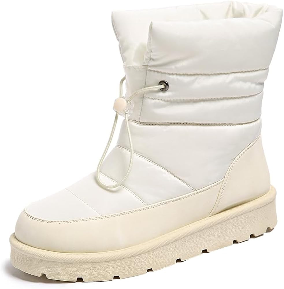 Women's Waterproof Mid-Calf Snow Boots Non-Slip Lace-up Winter Combat Boots | Amazon (US)