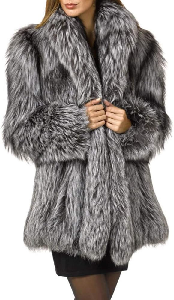 Womens Fuax Fur Coat Winter Warm Fluffy Faux Fur Parka Jacket Thick Plus Size Outerwear Overcoat | Amazon (US)