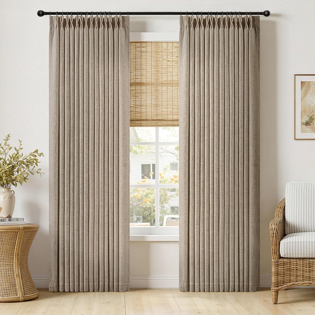 Curtains for Living Room Bedroom, Linen Textured Memory Trained Pleat Drapes Back Tab Light Filte... | Amazon (US)