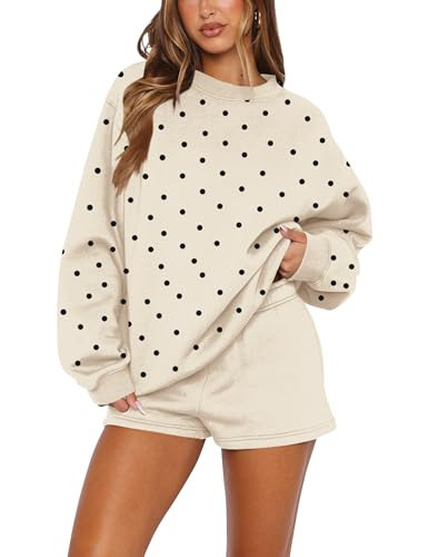 calbatic Women Polka Dot Sweatshirt Oversized Graphic Crewneck Long Sleeve Fleece Pullover Y2K Casual Hoodies Apricot | Amazon (US)