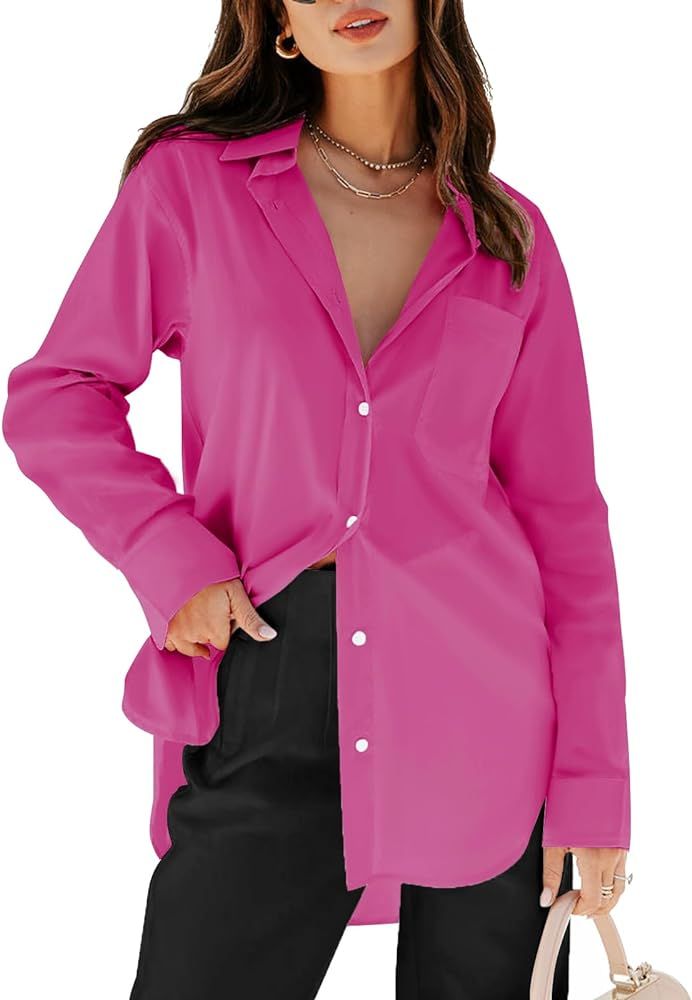 siliteelon Womens Button Down Shirts Dress Shirts Long Sleeve Blouses Wrinkle Free Solid Tunics T... | Amazon (US)