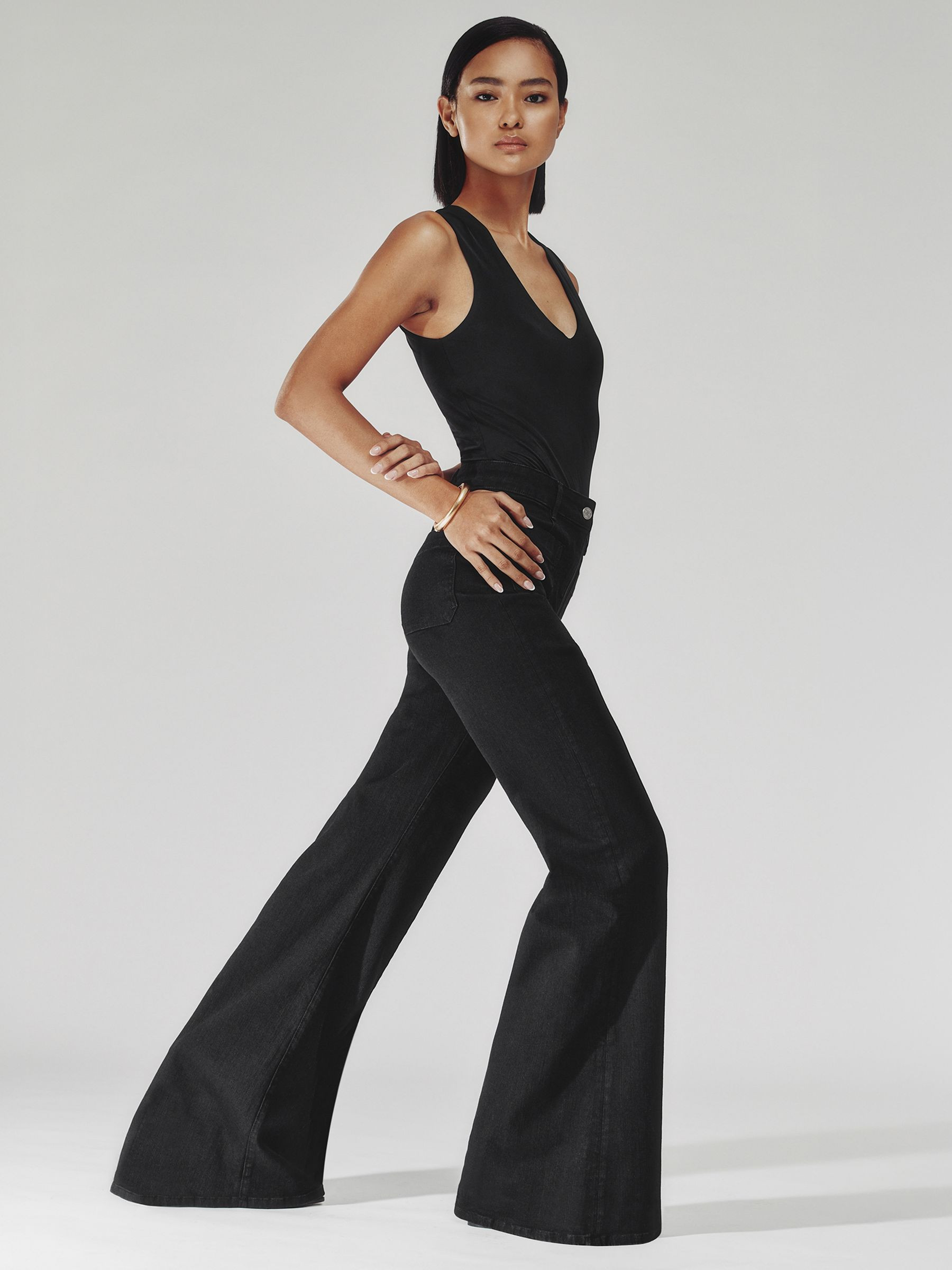 Patch-Pocket Flared Jeans in Black | Reiss UK