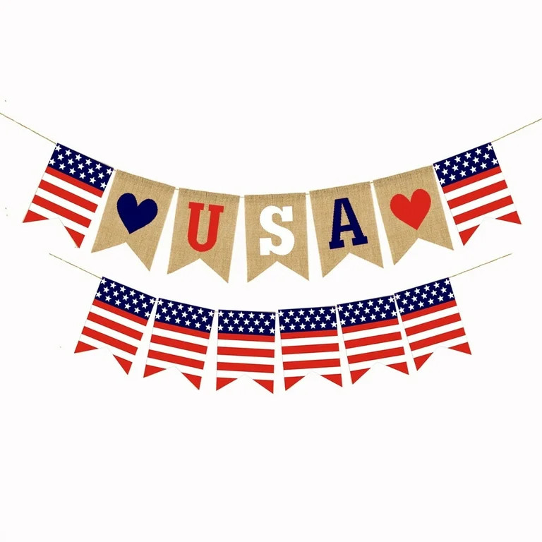 Kissshow 4Th Of July Banner Patriotic Decorations Red Blue White Usa American Flag Jute Flag Bann... | Walmart (US)
