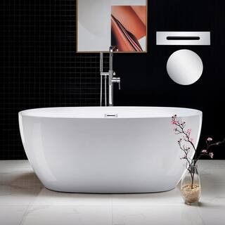 Rouen 59 in. Acrylic FlatBottom Double Ended Bathtub with Chrome Overflow and Drain Included in W... | The Home Depot