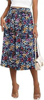 Angerella Womens Skirt Midi High Waist A-Line Casual Floral Print Trendy Bohemia Work Elegant wit... | Amazon (US)
