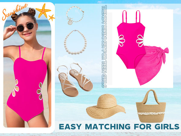 Girls Swimsuit Adjustable Straps Cut Out One Piece Bathing Suit with Solid Color Cover Up Skirt G... | Amazon (US)