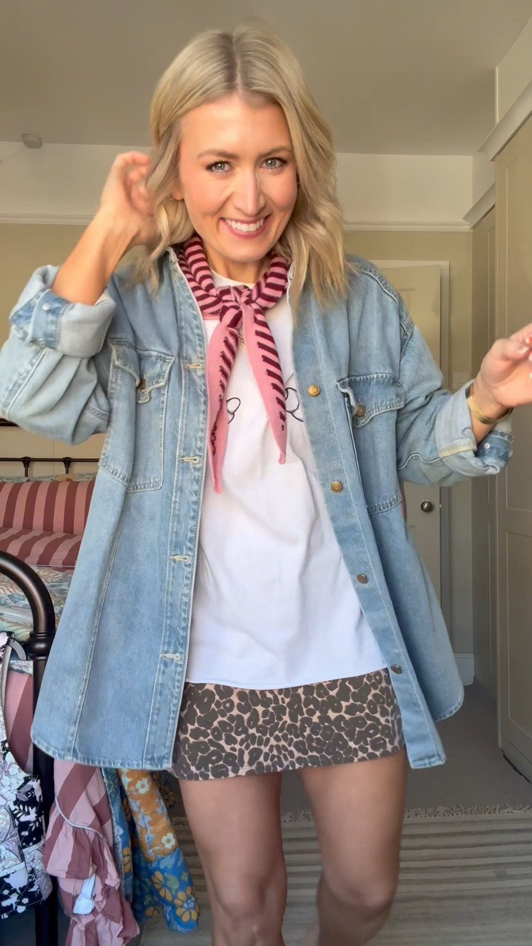 Denim jacket: H&M, size M
Tshirt: Slow Sundays, size M
Skirt: ASOS, Size S
Boots: Reiss
Neck scarf: TBCo
Bag: Ganni

#LTKstyletip #LTKuk #LTKspring