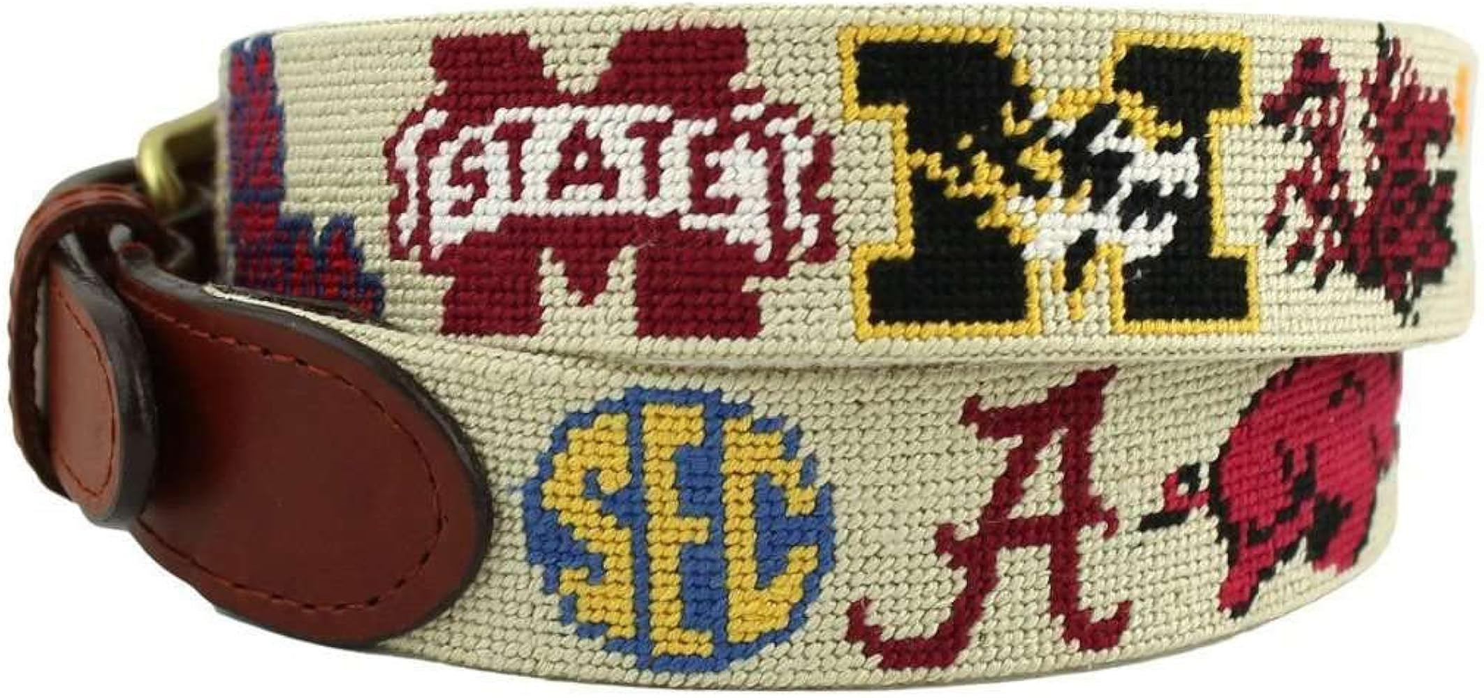 SEC Needlepoint Belt in Stone by Smathers & Branson | Amazon (US)