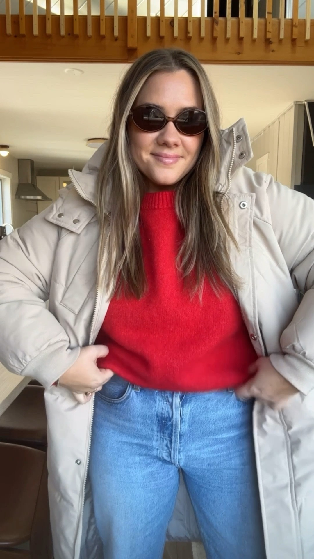 Large in coat ( i size up one to later under) 

Winter coat
Long puffer coat
Red sweater
Sezane 
Agolde
Hunter snow boots

#LTKGiftGuide #LTKHoliday #LTKmomlife