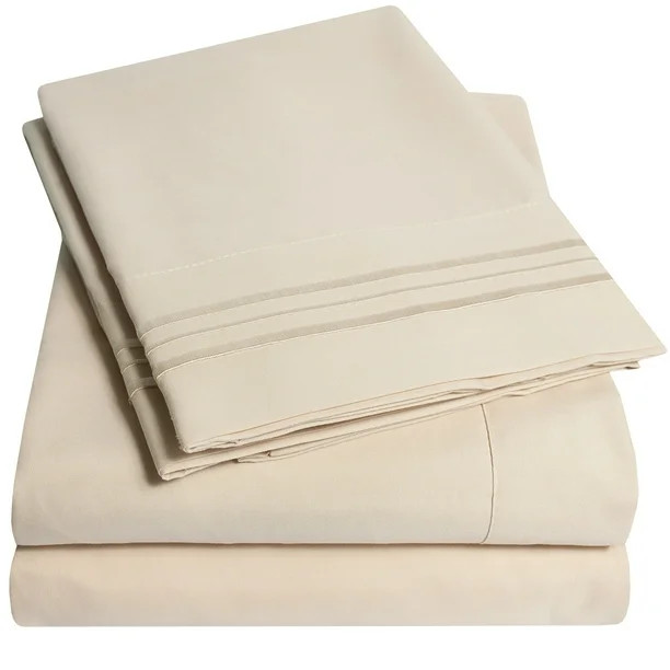 4 Piece Deep Pocket Bedroom Bed Sheet Set King - Beige - Walmart.com | Walmart (US)
