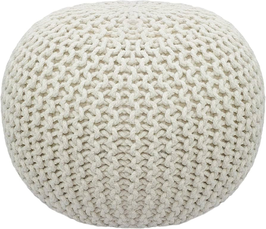 COTTON CRAFT - Hand Knitted Cable Style Dori Pouf - Ivory - Floor Ottoman - Cotton Braid Cord - H... | Amazon (US)
