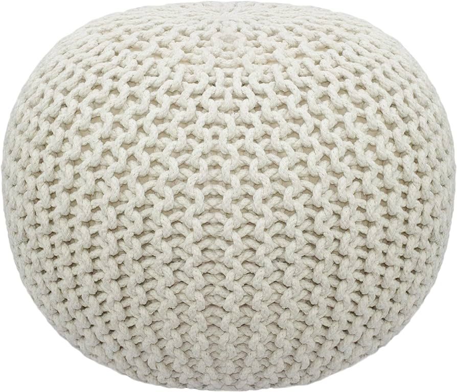 COTTON CRAFT Round Pouf Ottoman - Knitted Cotton Braid Cord Cable Dori Floor Pouf - Footstool Acc... | Amazon (CA)