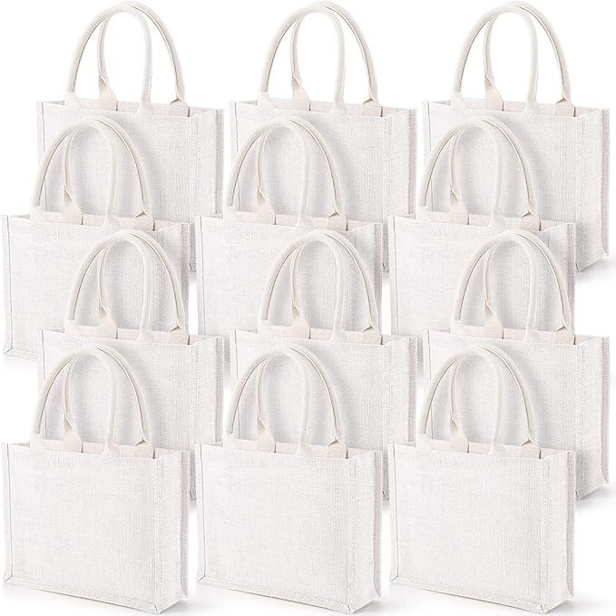 Reginary 12 Pieces Burlap Jute Tote Bags with Handles Reusable Blank Grocery Bags White Bridesmai... | Amazon (US)