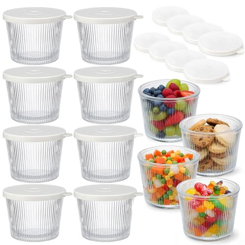Ferrochef 8pc Set of Small Glass Bowls with Lids 6.8oz Ribbed Clear Glass Containers Stackable Dessert Custard Pudding Cups Condiment Bowls for Sauces Dips, Nuts Oats, Candy Dessert, Cereal | Amazon (US)