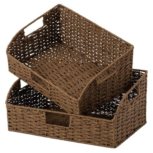 StorageWorks Pantry Baskets for Organizing, Paper Rope Storage Baskets for Shelves with Built-in Handles, Pantry Organizers and Storage, Brown, Set of 2 (Large and Medium) | Amazon (US)