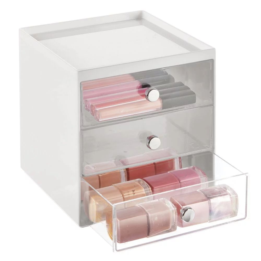 mDesign Large Plastic 3 Drawer Organizer for Makeup Storage - Light Gray/Clear | Walmart (US)