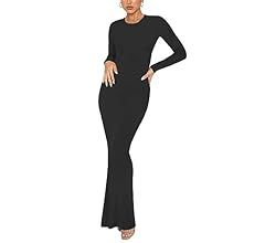 REORIA Women's Sexy Crew Neck Lounge Long Dress Elegant Long Sleeve Ribbed Bodycon Maxi Dresses | Amazon (US)
