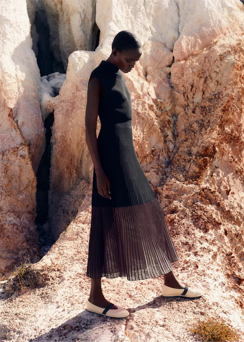 Sheer Panelled Evening Knit Maxi Dress | ME+EM US