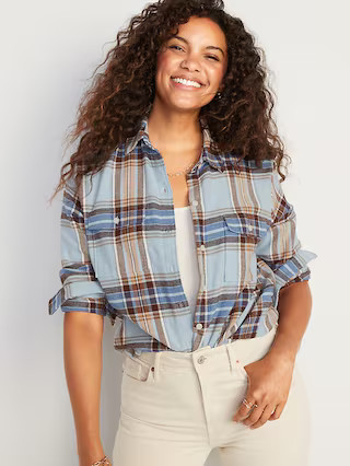 Long-Sleeve Plaid Flannel Boyfriend Tunic Shirt for Women | Old Navy (US)