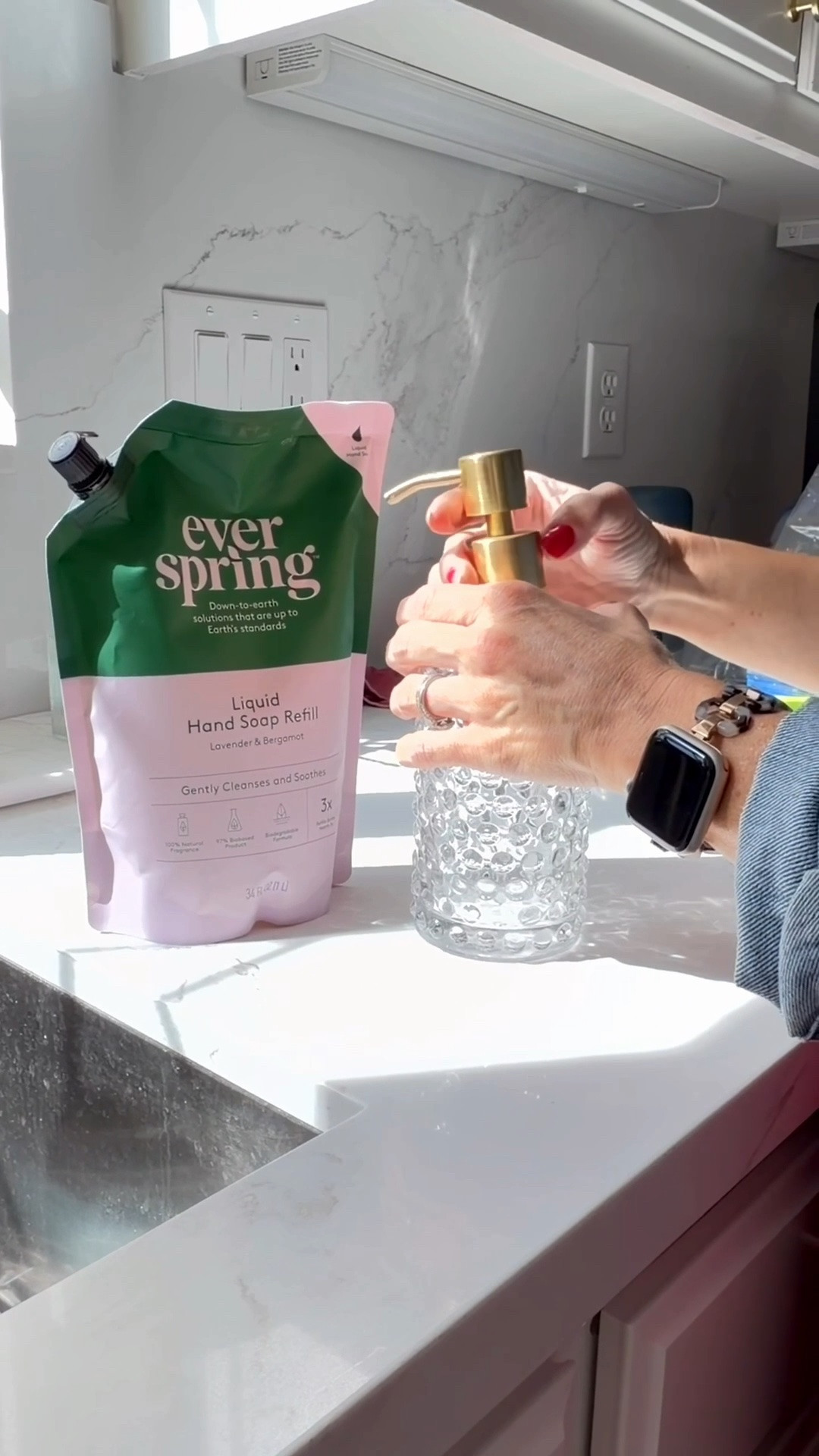 This is one item I keep coming back to- everspring lavender & bergamot liquid hand soap. I keep one in my bathrooms and my kitchen. It doesn't are dry out my hands and smells so nice.

#LTKvlog #LTKOver40 #LTKHome