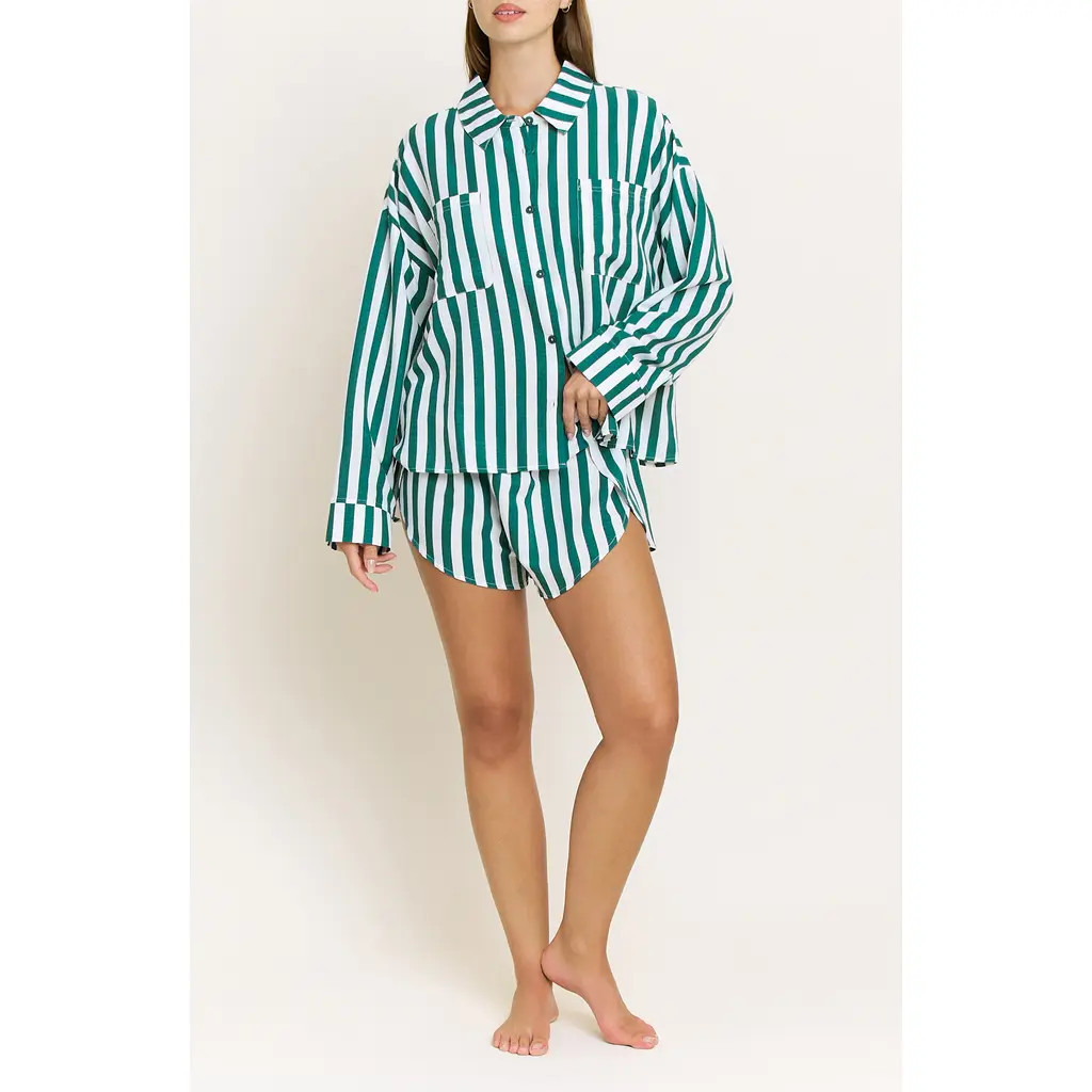 Honeydew Brunch Date Long Sleeve Shorts Pajamas in Mistletoe Stripe at Nordstrom, Size Medium | Nordstrom