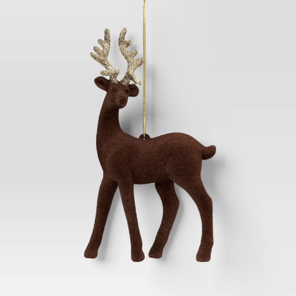 5.9" Christmas Plastic Dark Brown Flocked Deer with Glitter Antler Ornaments - Wondershop™ | Target