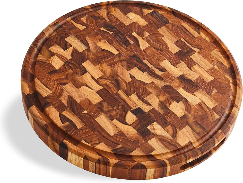 Sonder LA, End Grain Teak Board 15" Round 1.5" Thick Wood Cutting Board with Juice Groove and Bui... | Amazon (US)