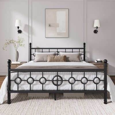 Metal King Size Bed Frame with Vintage Circular Headboard, Heavy-Duty Iron Platform Bed, No Box Spring Needed, Easy Assembly, Black | Target