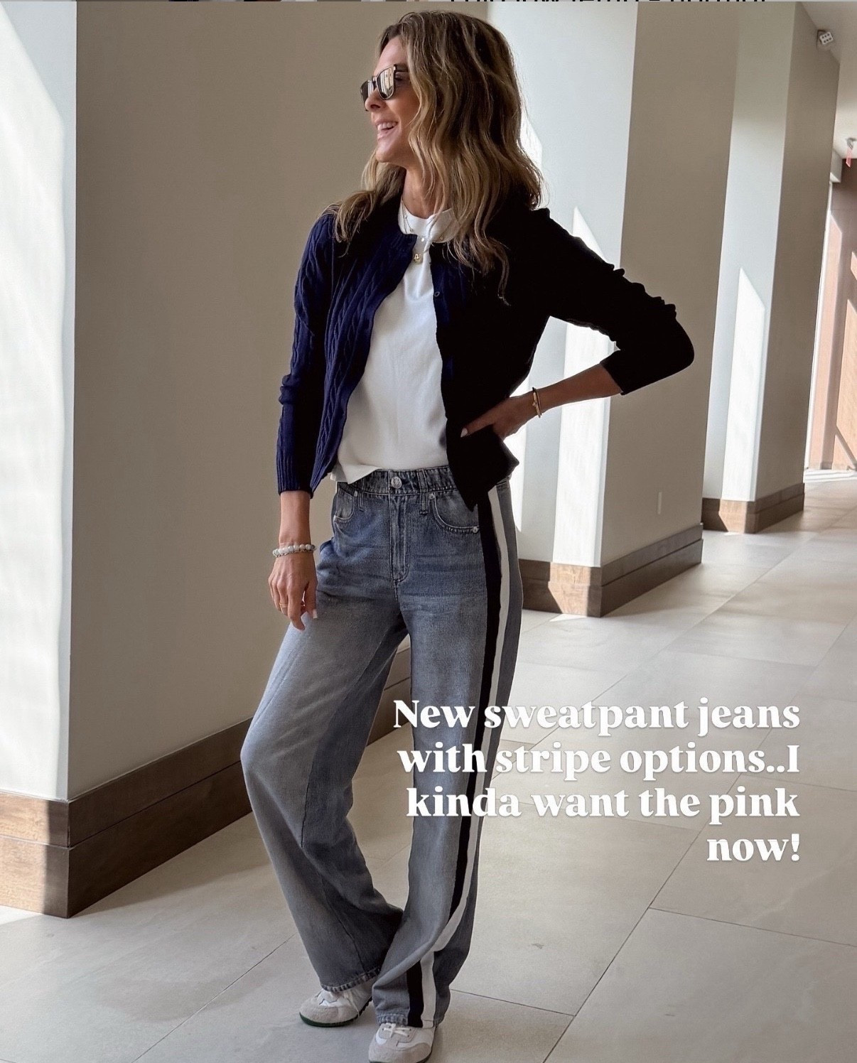 New sweatpant jeans sz XS I’m 5’6”. Washed on cold low temp - normal dry until they shirk length wise to you.   Can also get wet and stretch back out of you go too far. 
-live this woven bag for travel! 
-sneakers TTS 
-jersey cardi sz S 
-a favorite tee sz S 


#LTKOver40 #LTKTravel #LTKootd