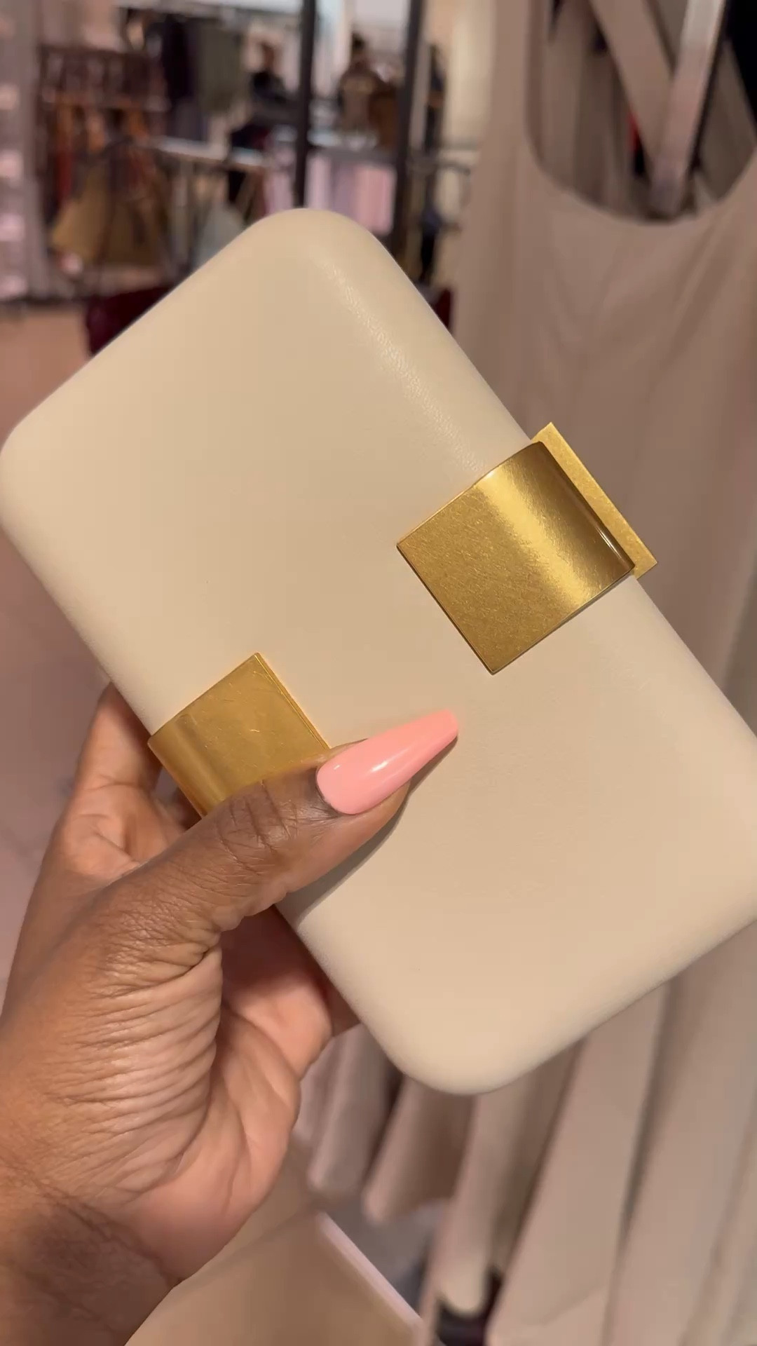 This is such a stunning clutch. Love the cream leather with the gold detail 

#LTKSeasonal