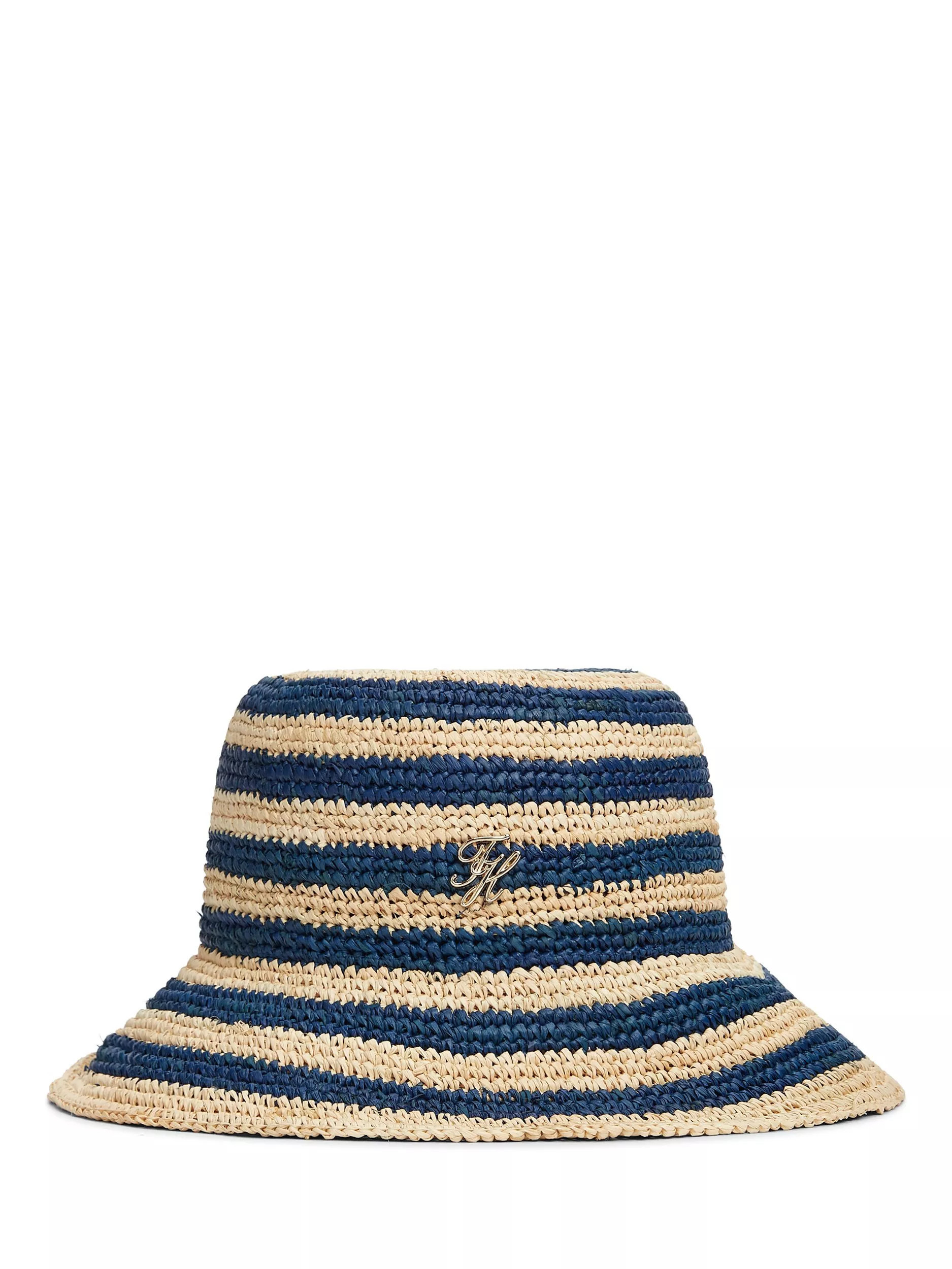 Tommy Hilfiger The Script Striped Raffia Bucket Hat, Blue/Multi | John Lewis (UK)