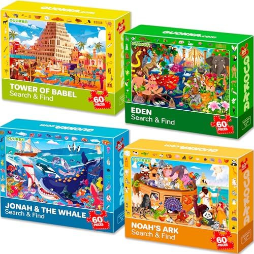 60 Piece Kids Puzzles Ages 5-8 - Set of 4 Bible Jigsaw Puzzles for Kids 4-6-10 Year Old - Tower o... | Amazon (US)