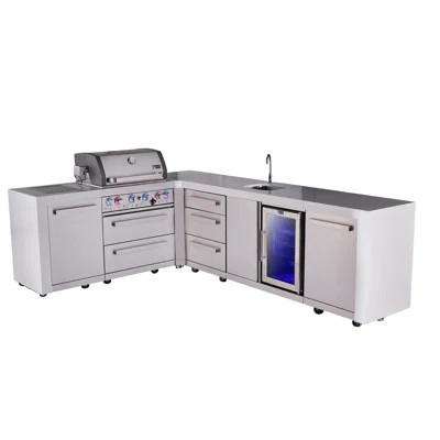 Mont Alpi Premium 4-burner 82 "x113" L-shaped Deluxe Stainless Steel Modular Outdoor Kitchen Island Bbq Gas Grill + Side Burner + Beverage Center Refr | Wayfair North America