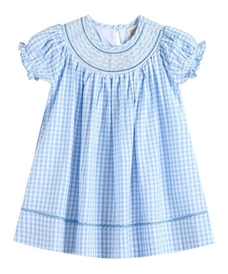 Light Blue Gingham Smocked Bishop Dress - Girls | Zulily