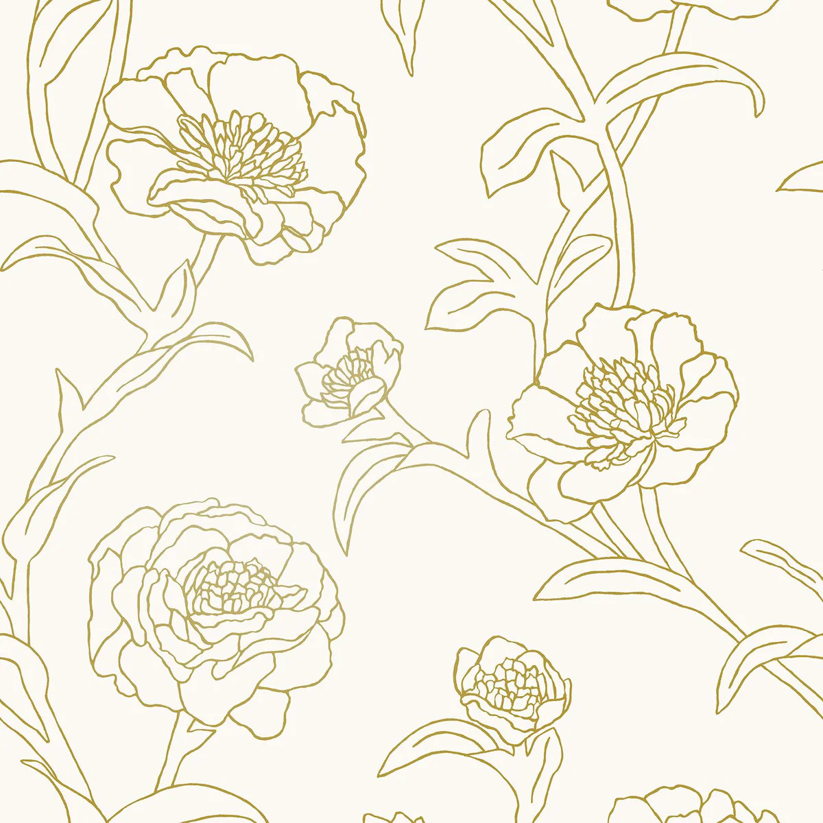Decoratorsbest Delicate Peony Metallic Gold Peel And Stick Wallpaper, 56 Sq. Ft. | DecoratorsBest | DecoratorsBest