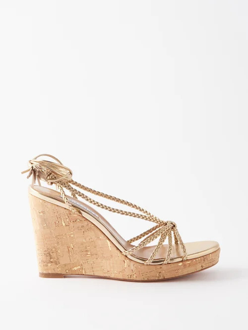 Aquazzura - Havana 110 Leather And Cork Wedge Sandals - Womens - Gold | Matches (US)