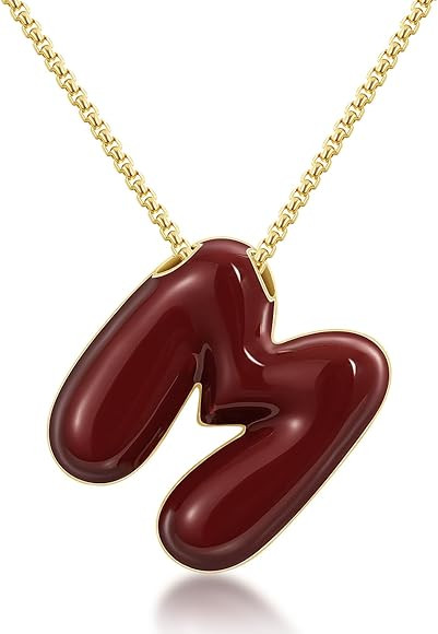 KissYan Bubble Letter Necklace, 14K Gold Plated Enamel Initial Pendant Box Chain Necklace Dainty ... | Amazon (US)