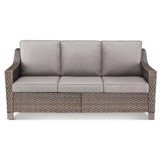 LittleRock 74 in. Brown Wicker 3-Seat Sofa 1-Piece Outdoor Couch with Cushion Guard Gray Cushions | The Home Depot