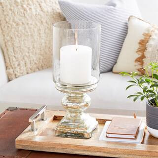 16 in. Silver Glass Handmade Turned Style Pillar Hurricane Lamp | The Home Depot