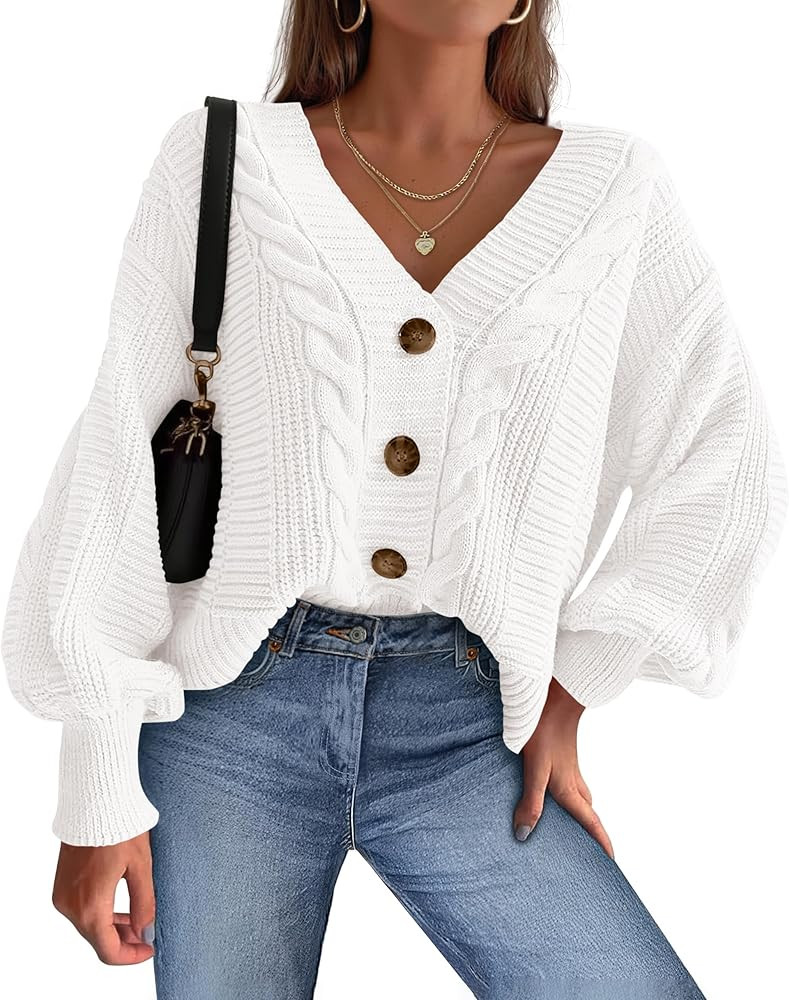 dowerme Cardigan Sweaters for Women Fall Fashion 2025 V Neck Long Sleeve Chunky Cable Knit Sweate... | Amazon (US)