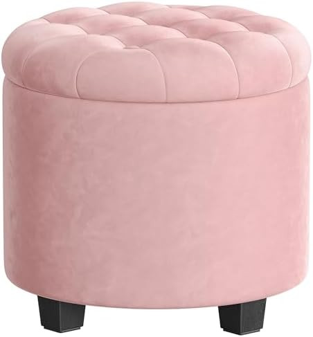 SONGMICS Round Ottoman, Ottoman with Storage, 17.7 x 17.7 x 17.5 Inches, Foot Rest with Legs, Vel... | Amazon (US)