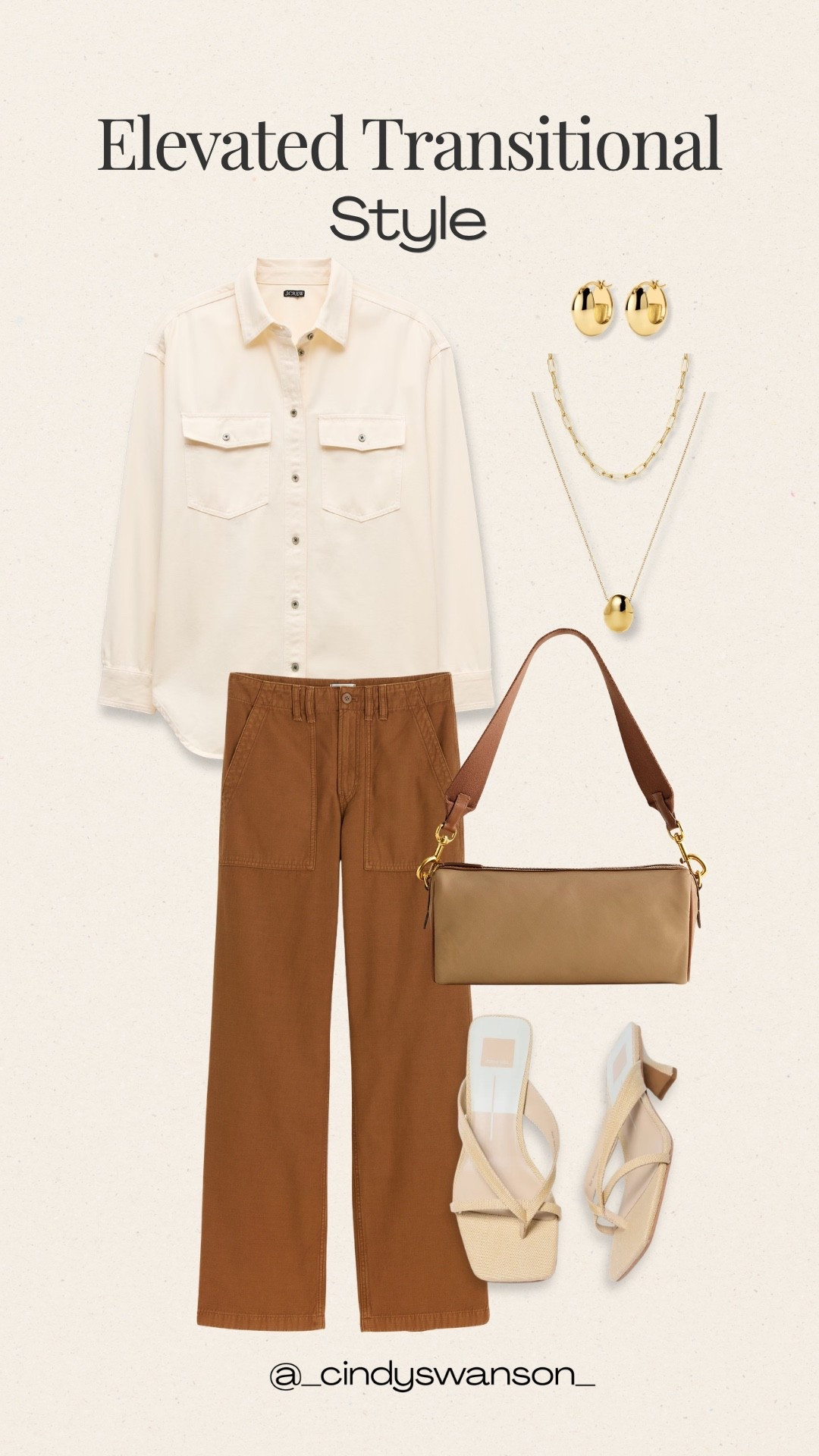 This creamy white overshirt with rich cognac brown wide-leg pants is such an easy way to create a polished neutral look. The relaxed layers, simple gold jewelry, and light neutral heels make it versatile enough for lunch, dinner, or a day when you want to feel comfortable and put together.

💡 LTK MADE EASY
❤️ Heart = Support my posts!
🔖 Save = Get sale & restock alerts
📋 Lists = Keep favorites organized
📲 Share = Send lists and products to a friend. Hello, Christmas List!
💬 Comment = Ask me anything about what I’m wearing.:-)

#LTKootd #LTKSeasonal #LTKOver40