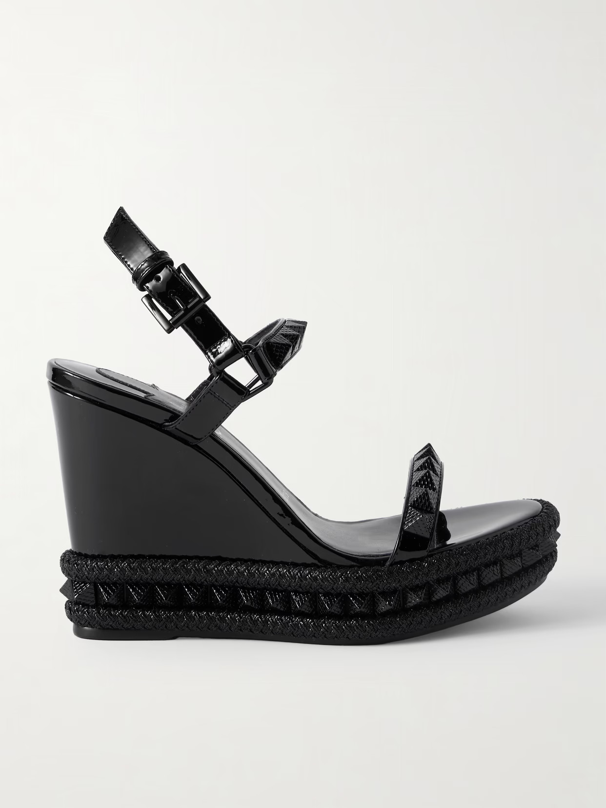 Christian Louboutin - Pyraclou 110 Studded Leather Wedge Sandals - Black | NET-A-PORTER (US)