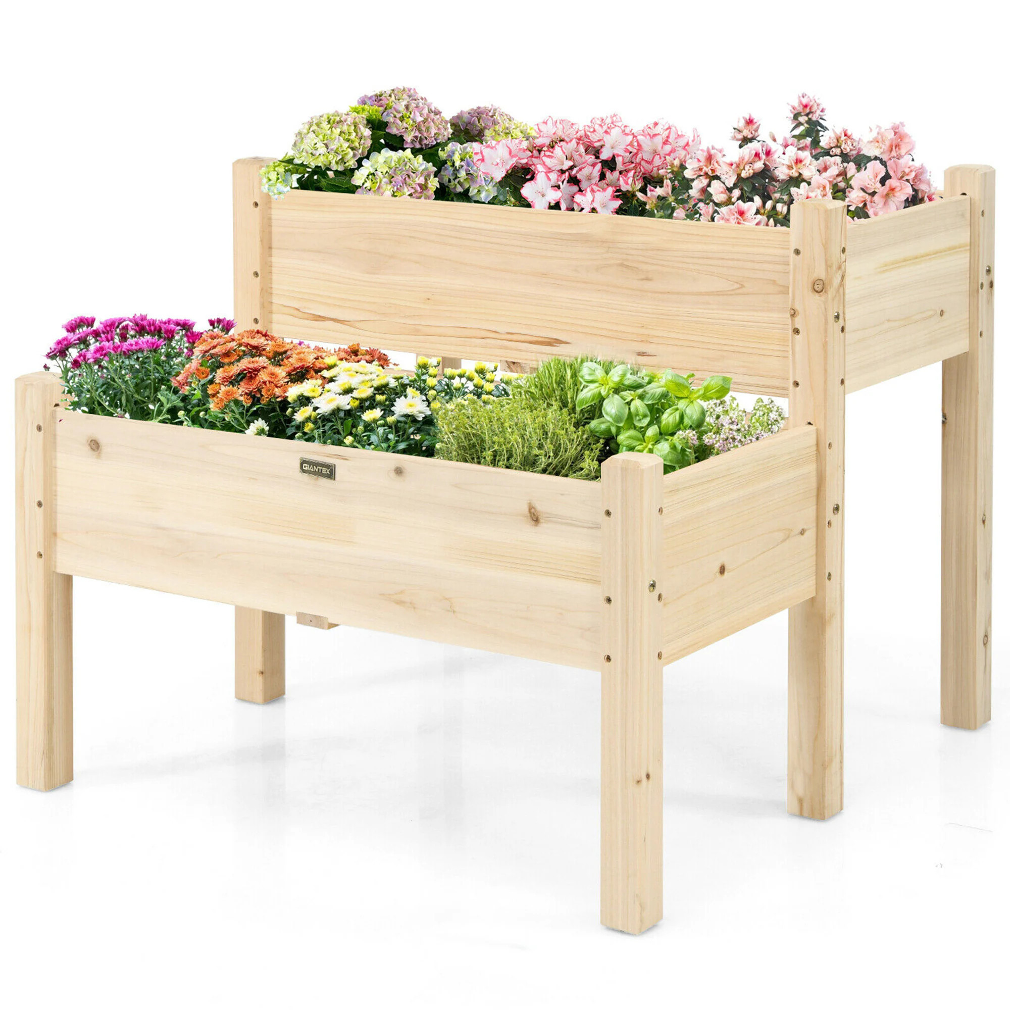 Costway 33.5-in W x 34-in L x 28.5-in H Natural Wood Raised Garden Bed in Brown | LWS00538 | Lowe's