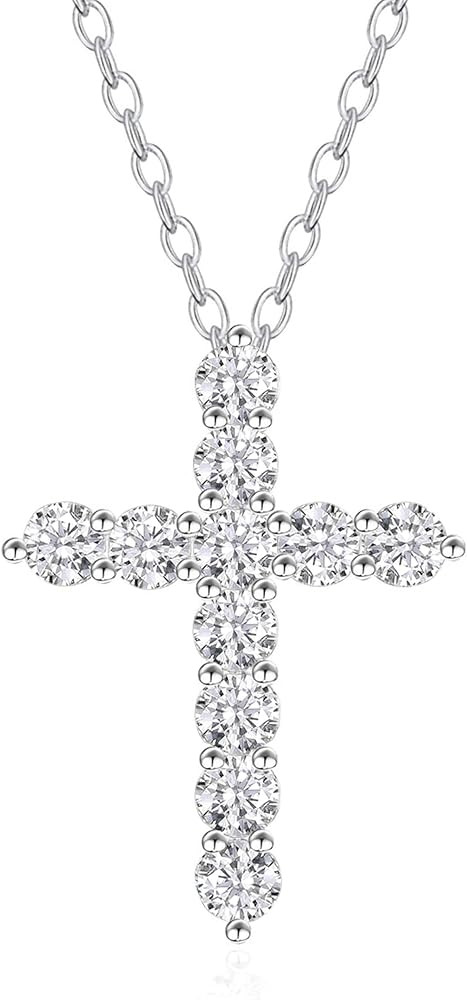14k gold-plated Stainless steel Cubic Zirconia Silver Cross Necklace for Women Pendant with Chain... | Amazon (US)